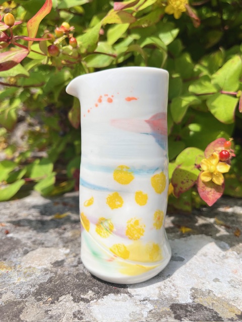 14789b Helen Harrison ceramic porcelain tall pourer jug yellow.jpg
